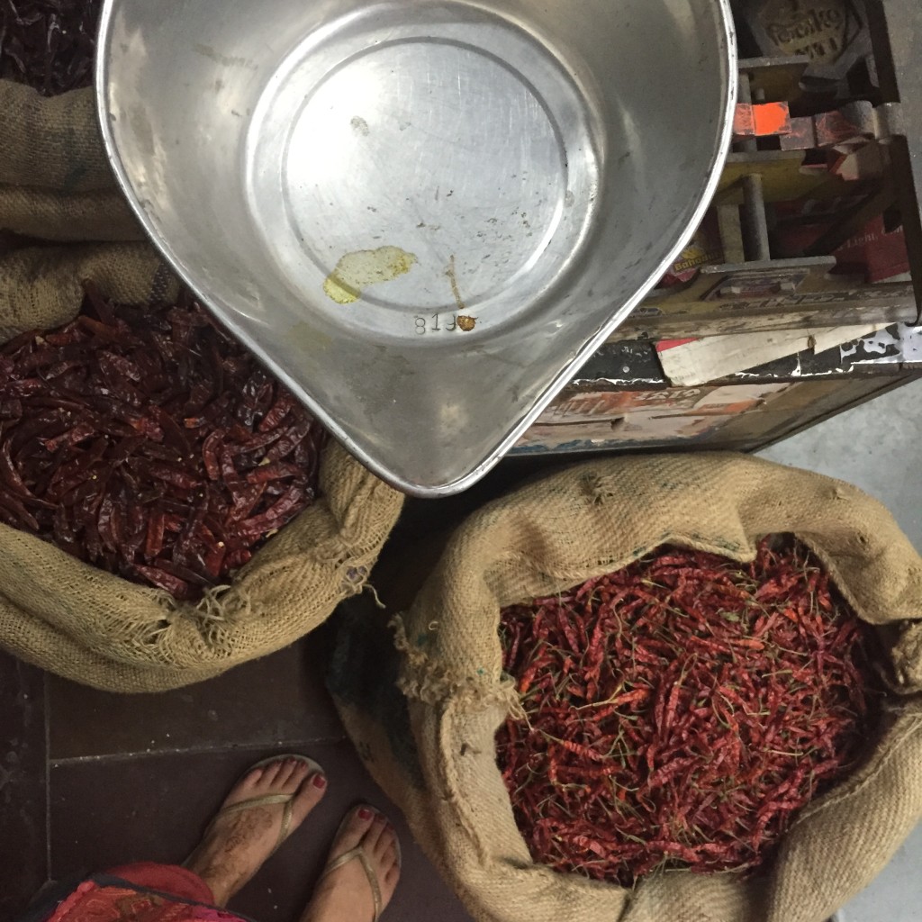 Especias y chiles frescos de la India