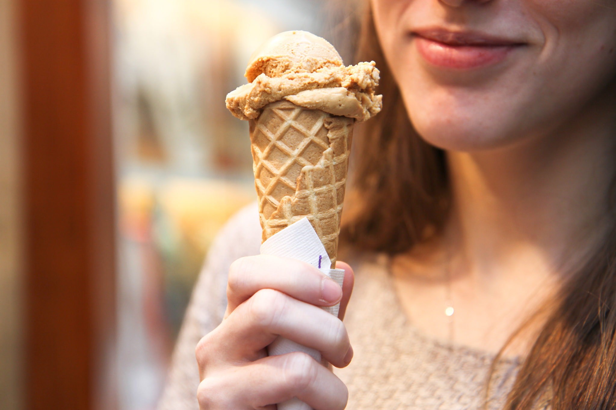 Ice cream with flowers on top