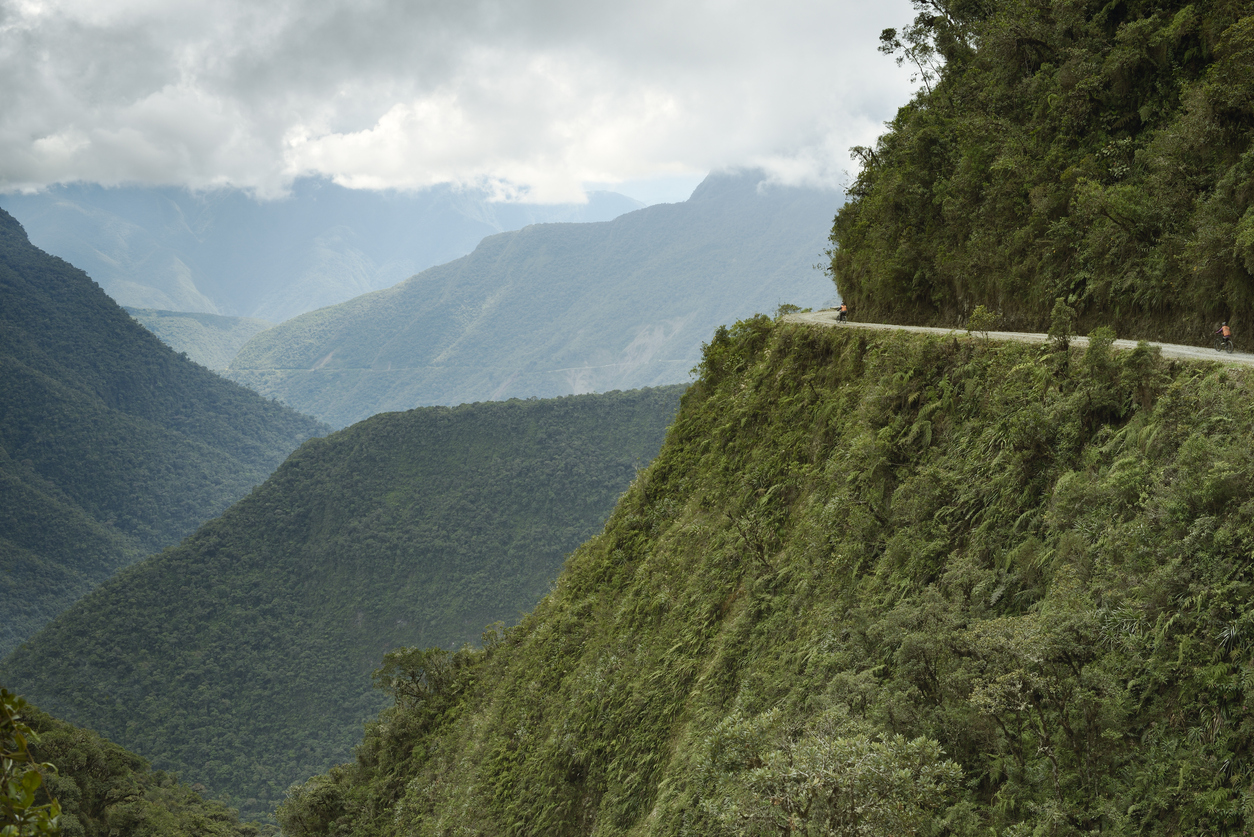 Cyclists riding on the Death Road